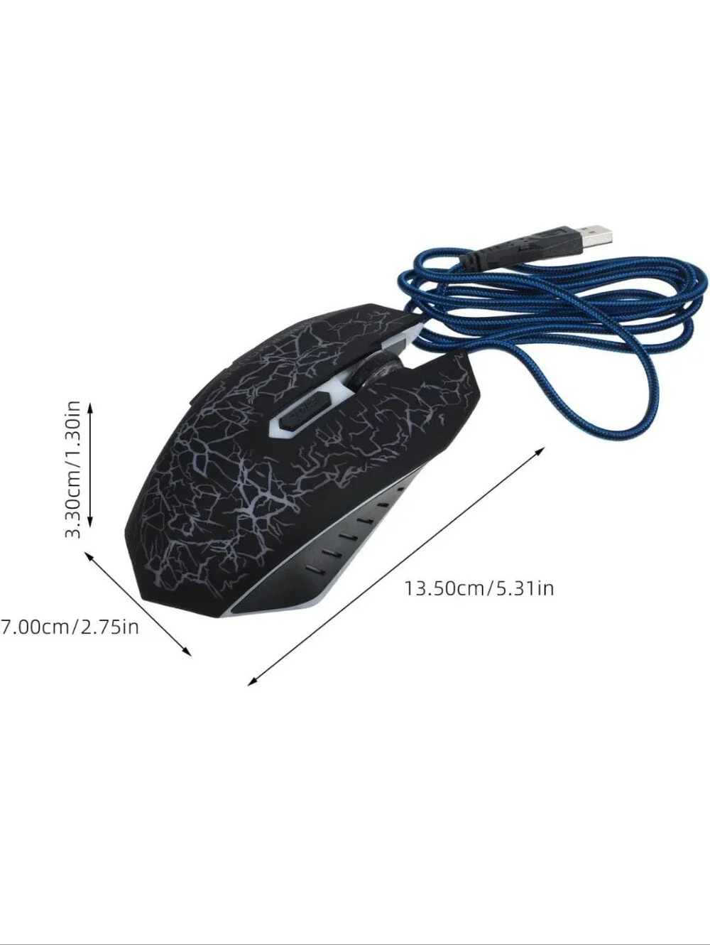 Wired Black Gaming Mouse with Blue Braided Cable