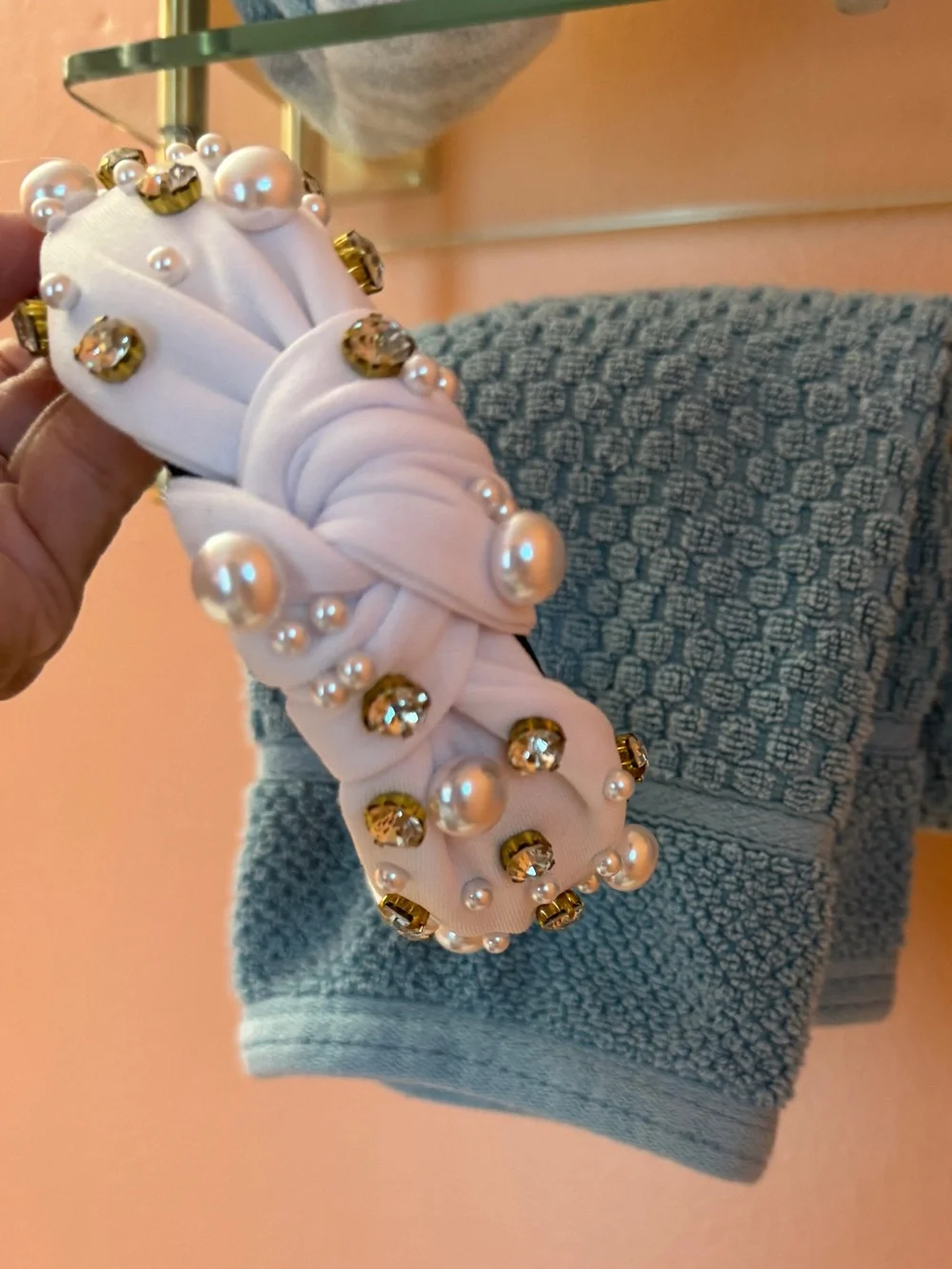 Knotted Pearl & Crystal Embellished Headband - White