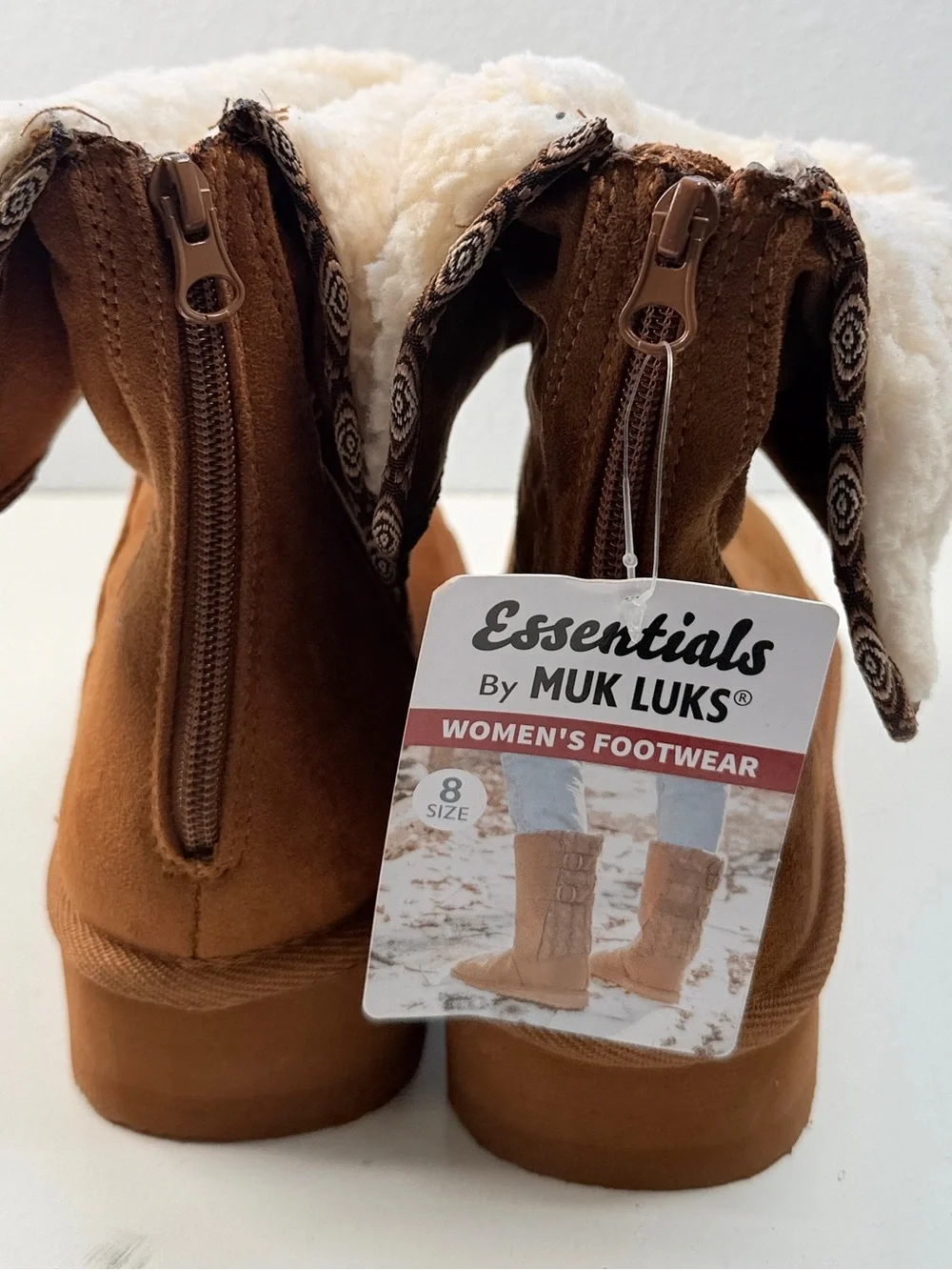 MUK LUKS Essentials Platform Ankle Boots Chestnut Faux Fur Fold Over Womens 8