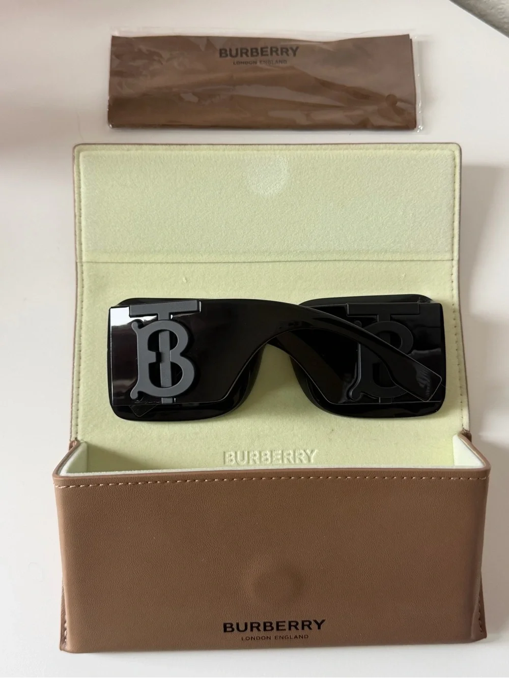 Burberry Oversize Black Square 'TB' Logo Sunglasses Authentic