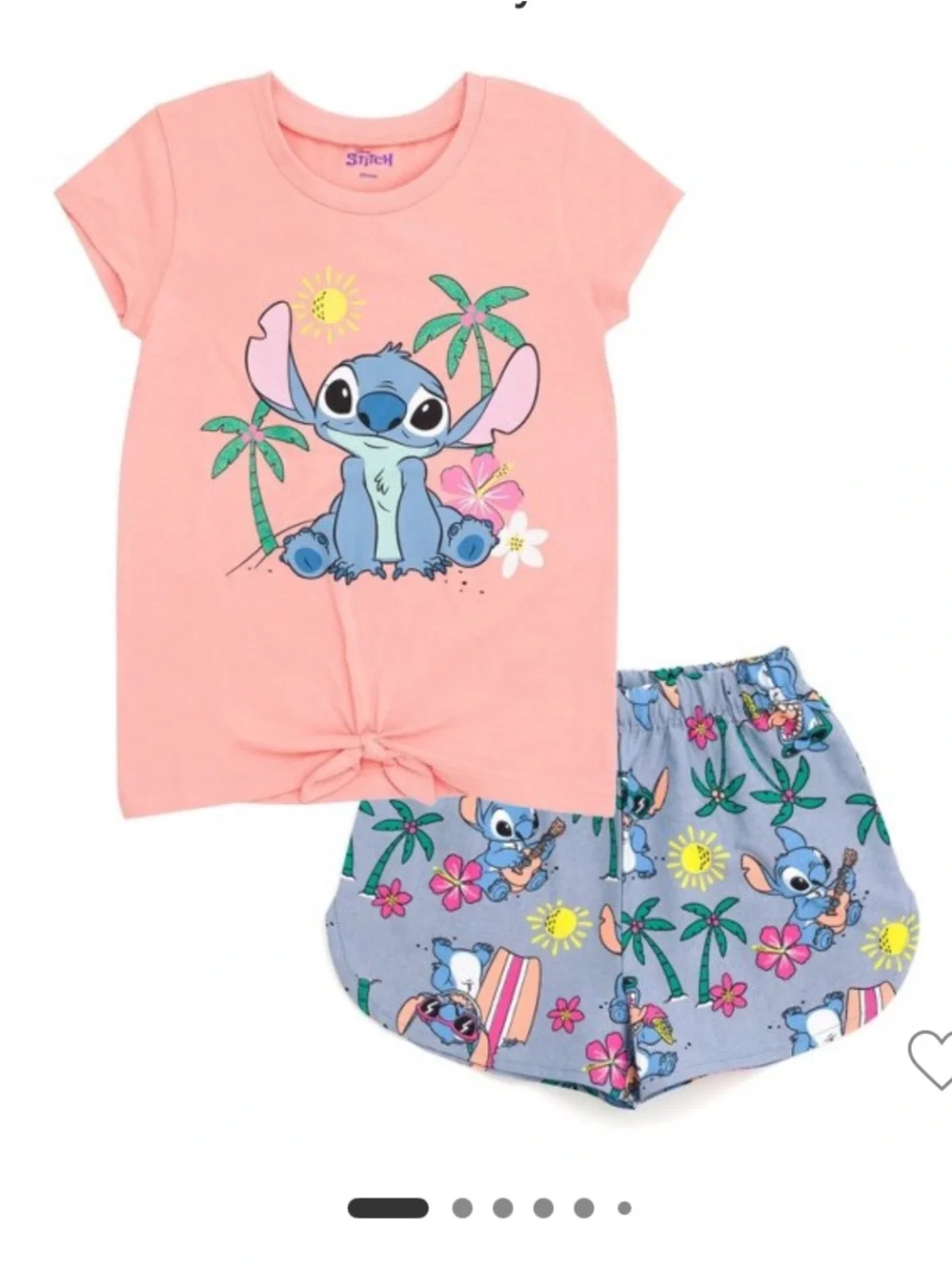 Disney Pink Tie-Front Tee and Blue Printed Shorts Pajama Set
