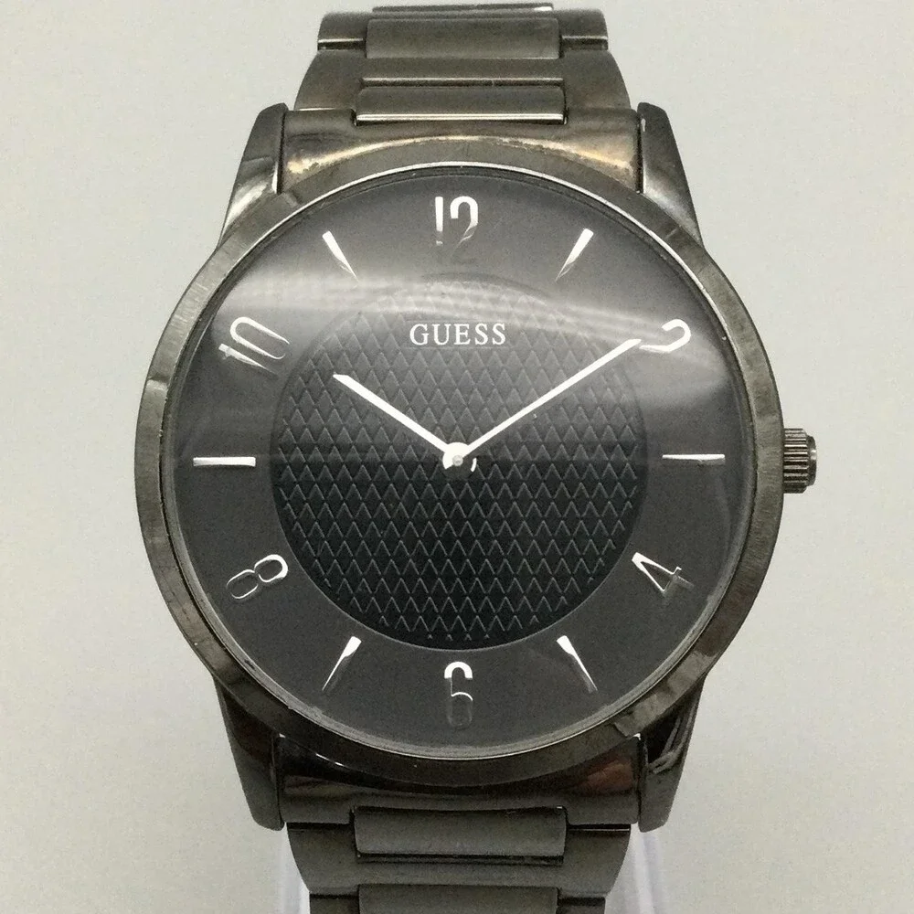 Guess Steel Mens Watch 39mm Black Dial Gunmetal U11651G1 New Battery 7
