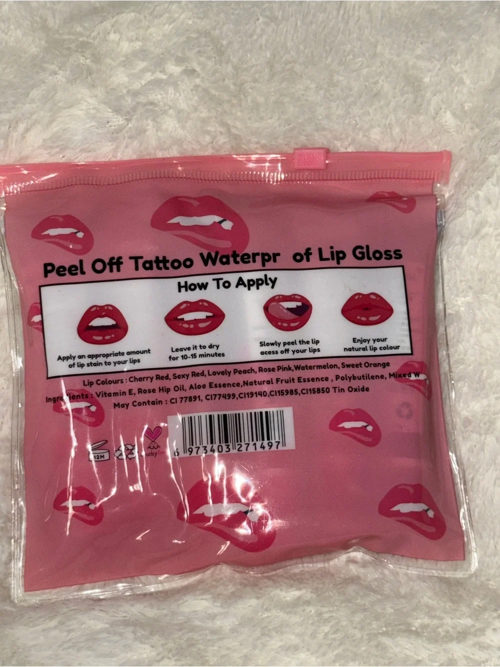 Peel Off Tattoo Waterproof Lip Gloss Color Set - Pink, Red, Orange Shades