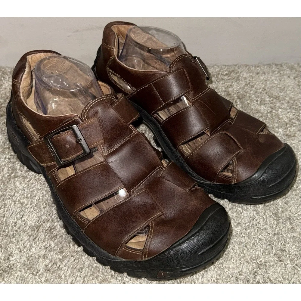 Keen Fishermen Leather Sandals Buckle Closed Toe Brown Mens Size 9.5  XT 0205