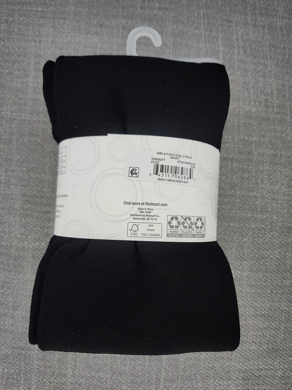 Wonder Nation Girls' Fleece Lined Footless Tights - Black with Silver Hearts