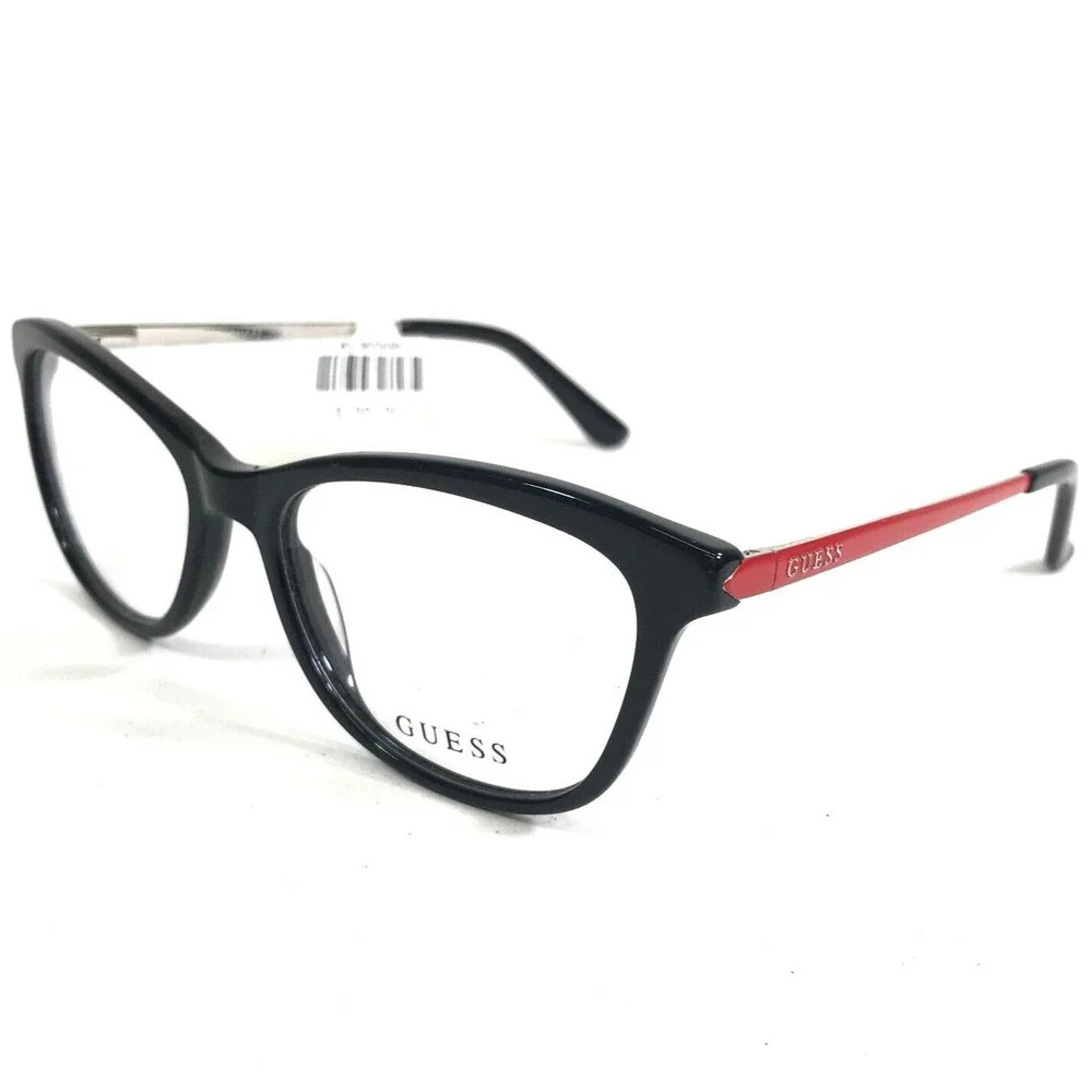 Guess Eyeglasses Frames GU2681 005 Black Red Silver Cat Eye Full Rim 51-16-140
