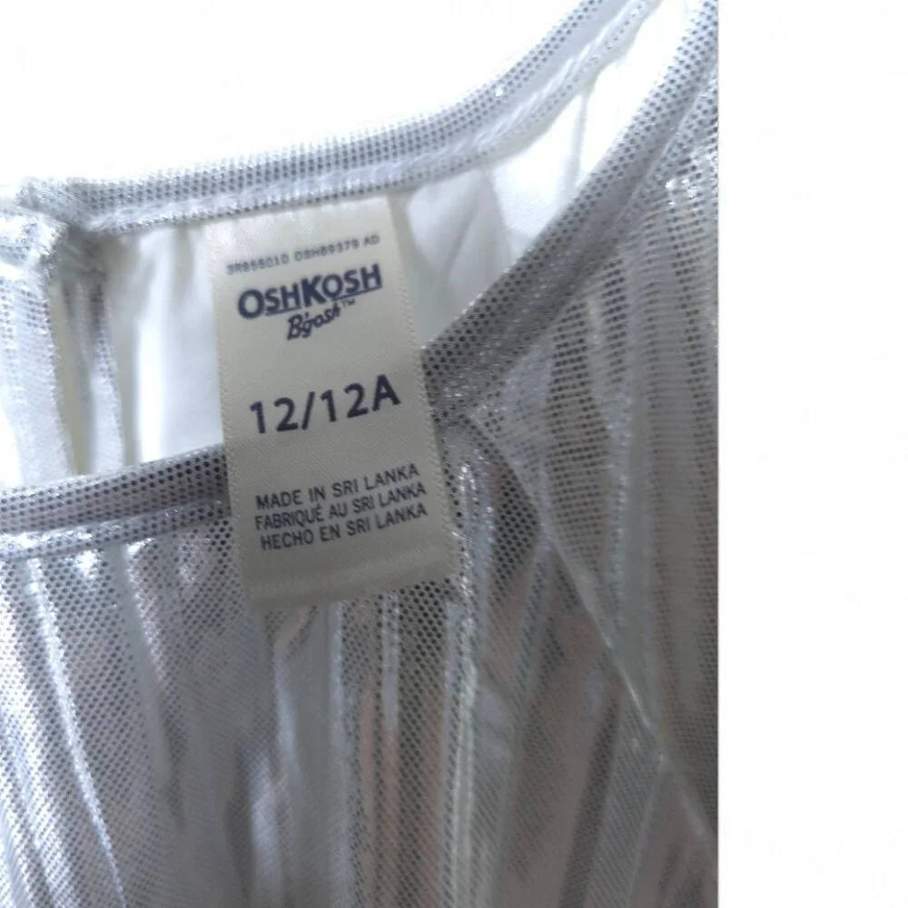 OshKosh B’gosh Silver Metallic Pleated Party Dress Girls 12 Holiday Sparkle