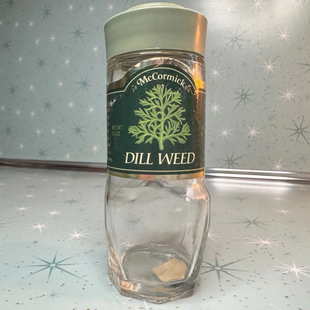 Vintage McCormick Dill Weed Jar Green Label and Lid Glass‎ Spice Bottle Kitchen