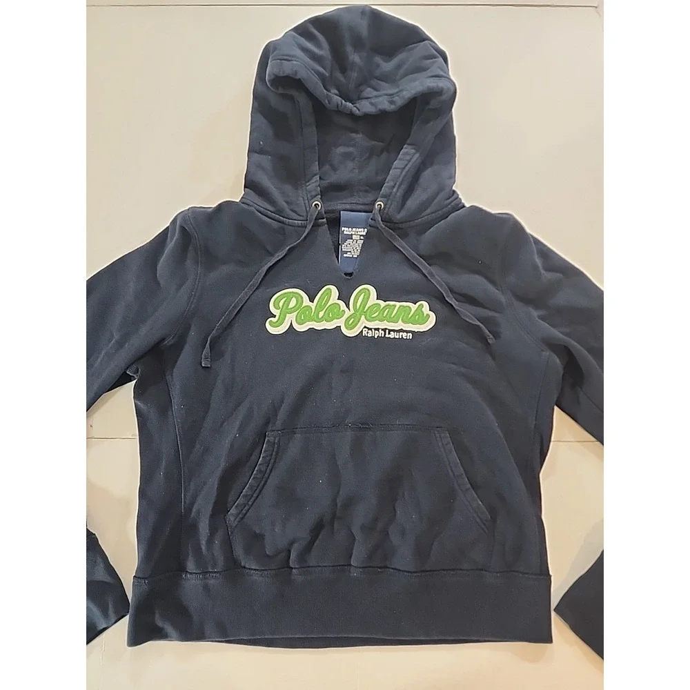 Vintage Polo Jeans Co Ralph‎ Lauren Hoodie Youth XL Fits Mens Small Navy Green
