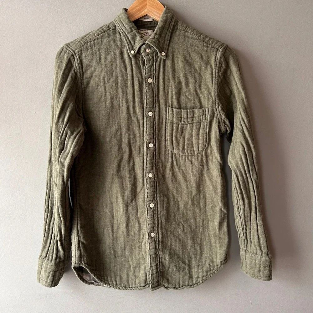 J.‎ Crew Slim Fit Green Double Weave Button Down Shirt Men's Size Small