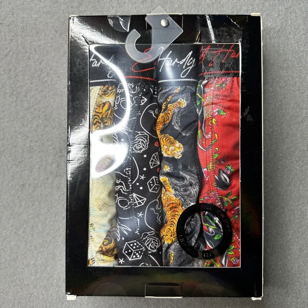 Ed Hardy Performance Boxer Briefs Mens Medium Multicolor 4 Pack Tattoo Print