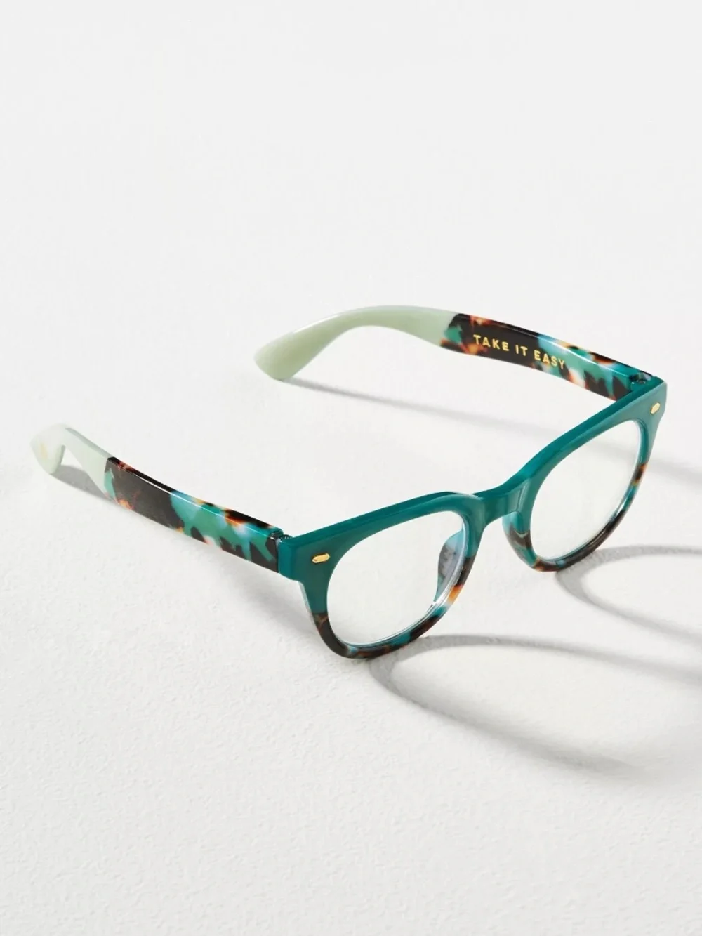 NEW Anthropologie Peepers Take it Easy Teal‎ Blue Light Filtering Glasses +0.00