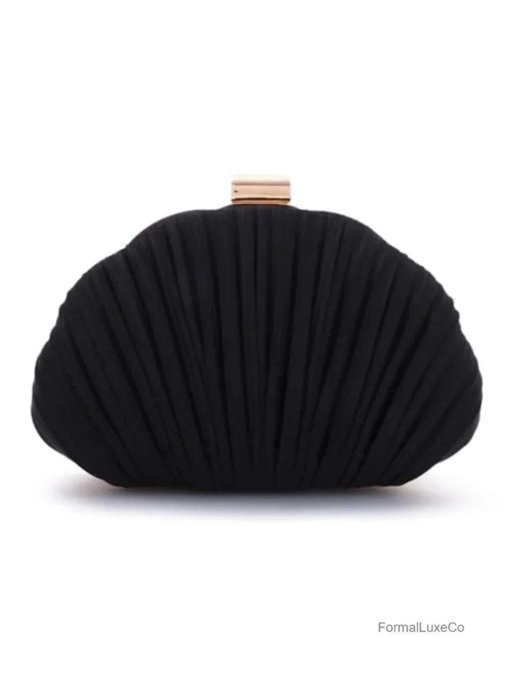 Satin Shell Ruched Clutch Purse with Chain - Evening Bag