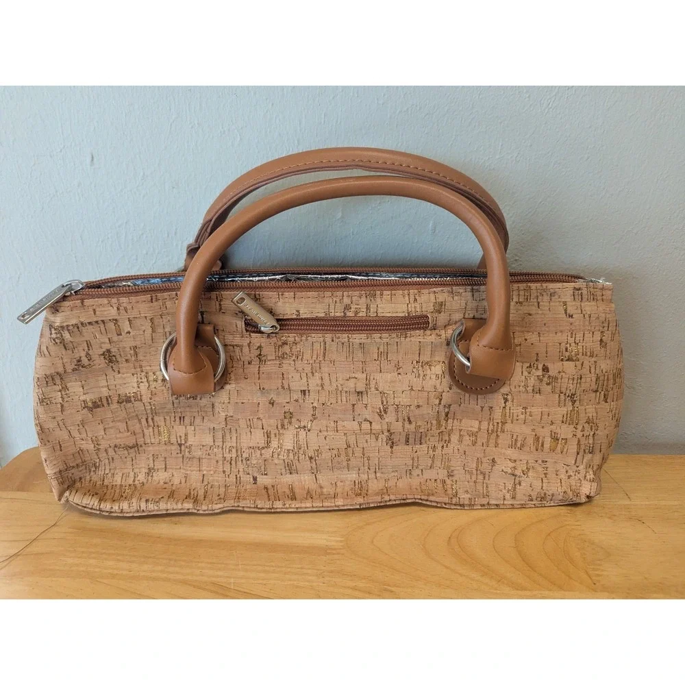 Primeware Women's Cork Purse Handbag Wine 2 Handles‎  Gold Color Accents Therms