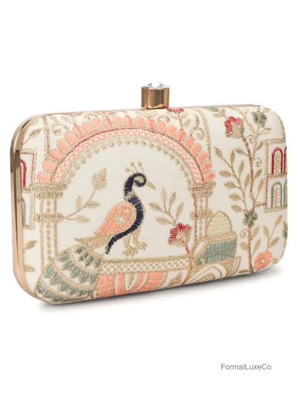 Handcrafted Box Clutch with Zari Embroidery and Crystal Clasp