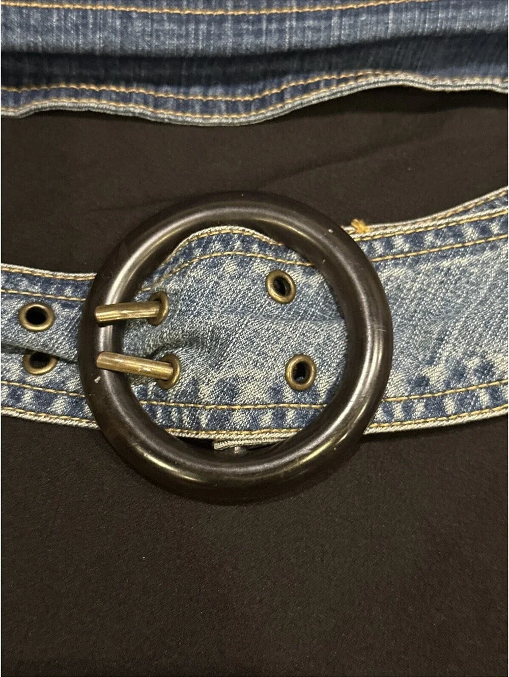 Denim Belt With Circular Buckle Y2K Style