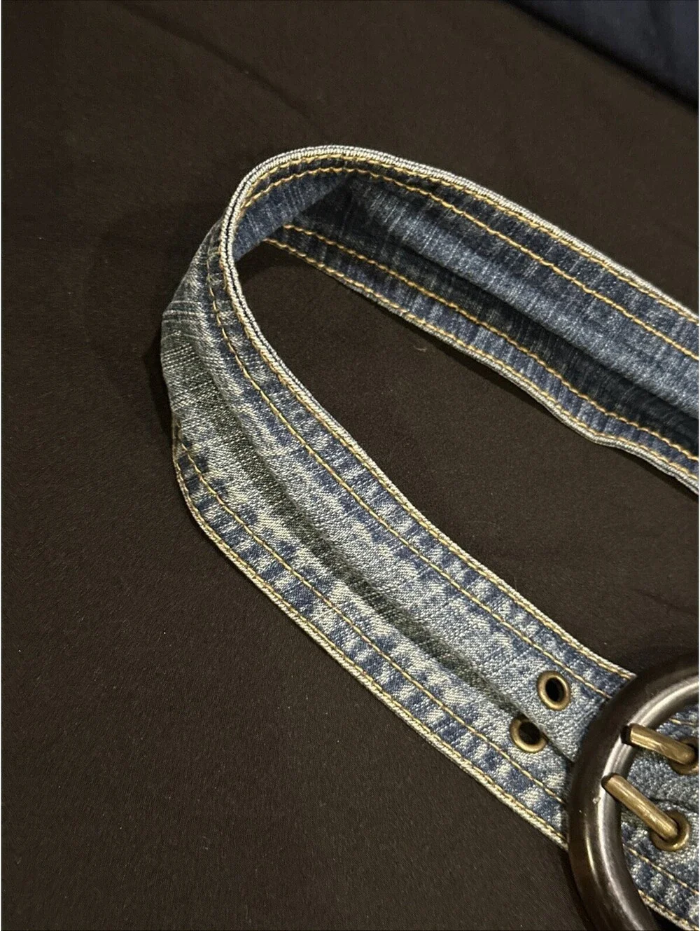 Denim Belt With Circular Buckle Y2K Style