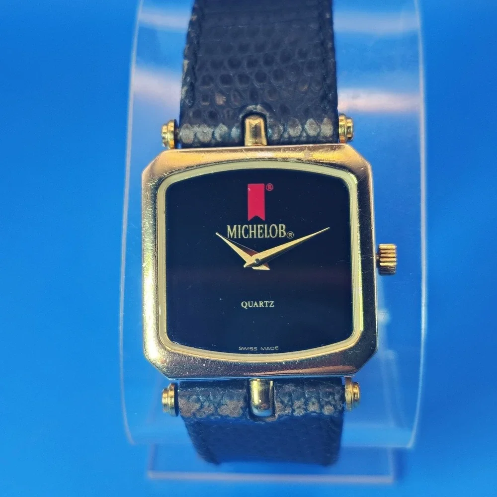 Rare Vintage‎ 1988 GUCCI Michelob Anheuser Busch Swiss Mens Watch Lizard Skin