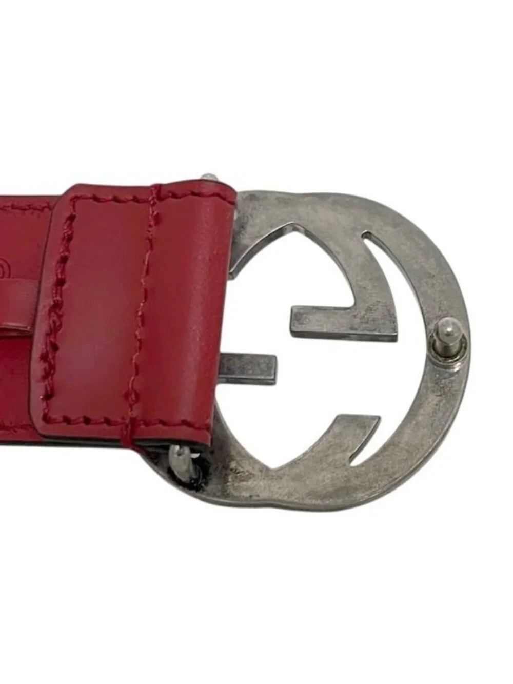 Gucci Belt Red Interlocking Waist 100 35 Leather Metal GG Logo Buckle