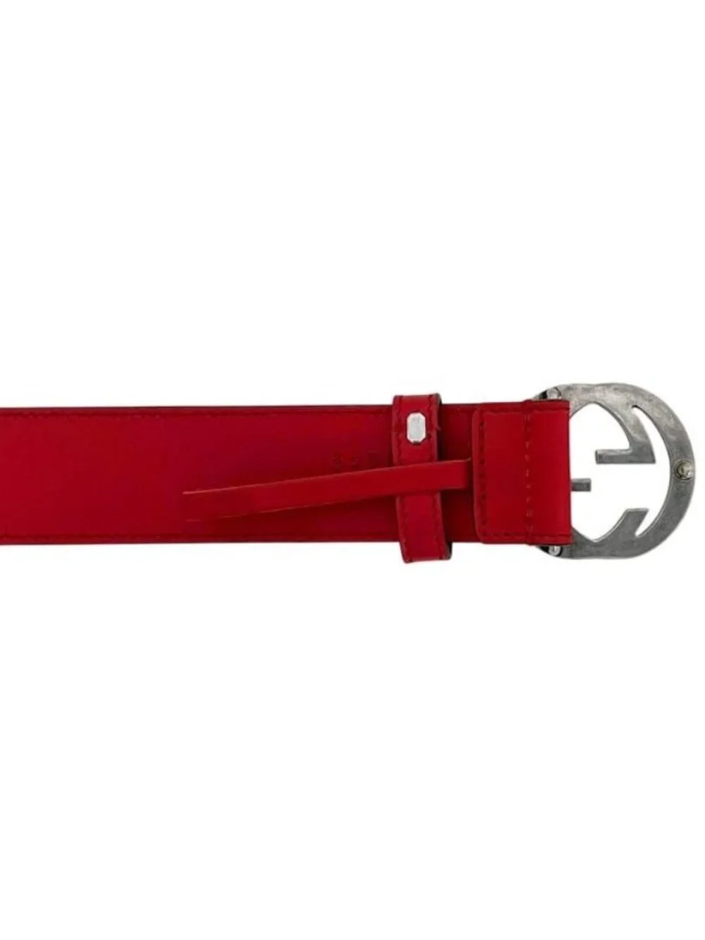Gucci Belt Red Interlocking Waist 100 35 Leather Metal GG Logo Buckle