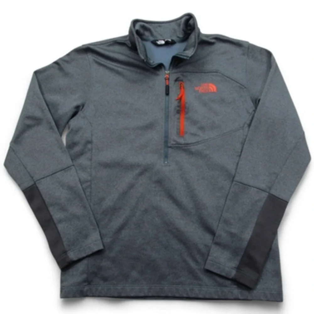 North Face Pullover Mens Large Half Zip Fleece Jacket Outdoor‎ Tech Orange Trim