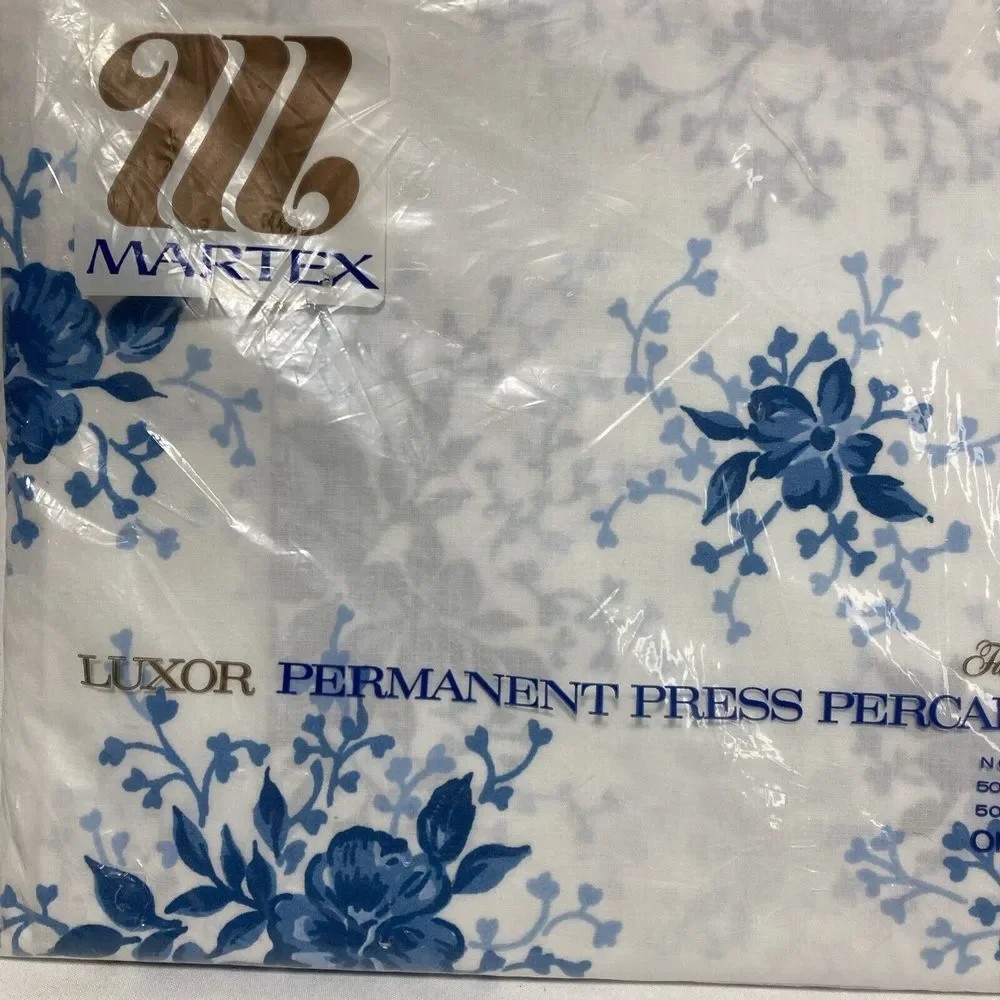 Martex Blue White Floral Twin Fitted‎ Sheet Only Percale USA Westpoint Pepperell