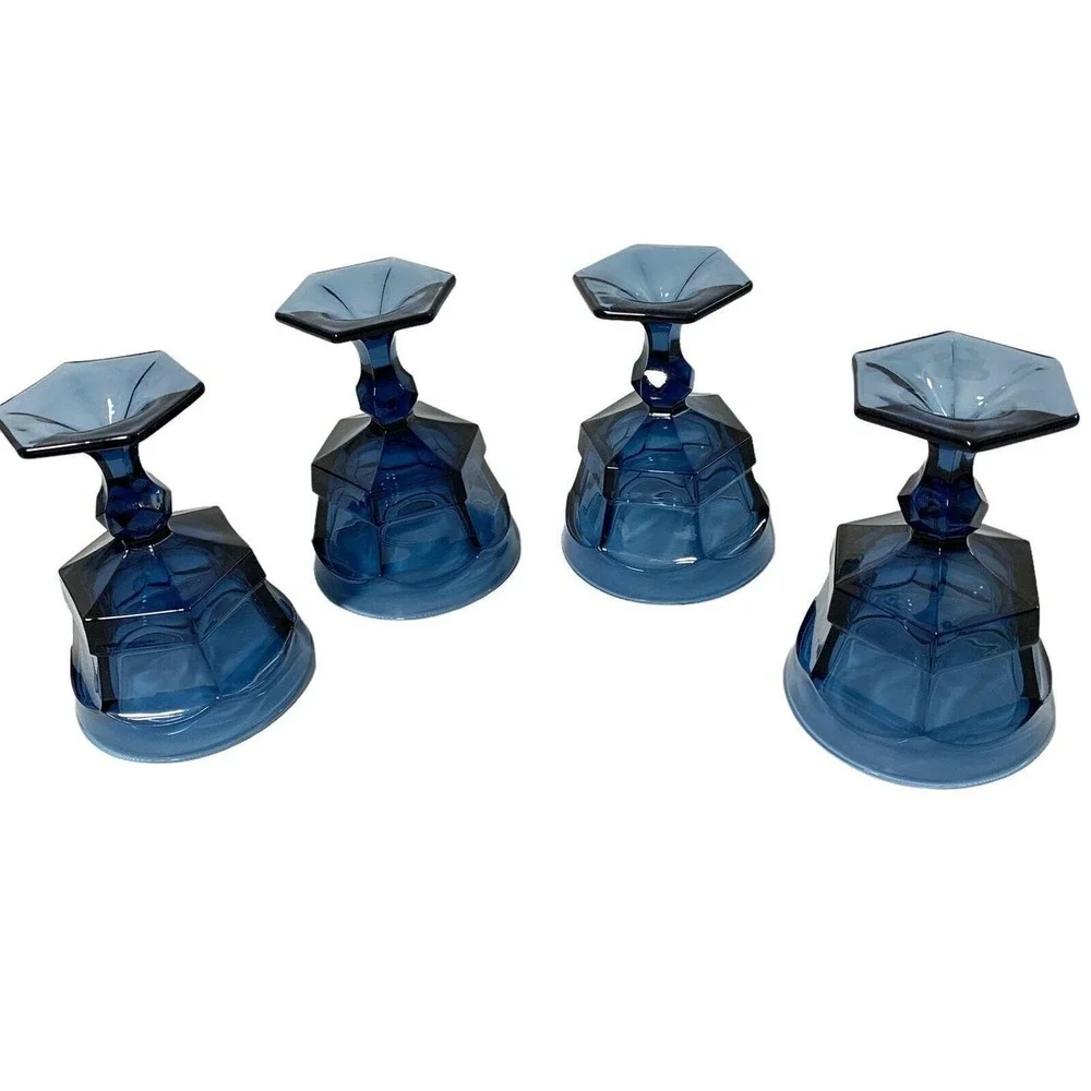Four Vintage Cobalt Blue Drinking Glasses 5