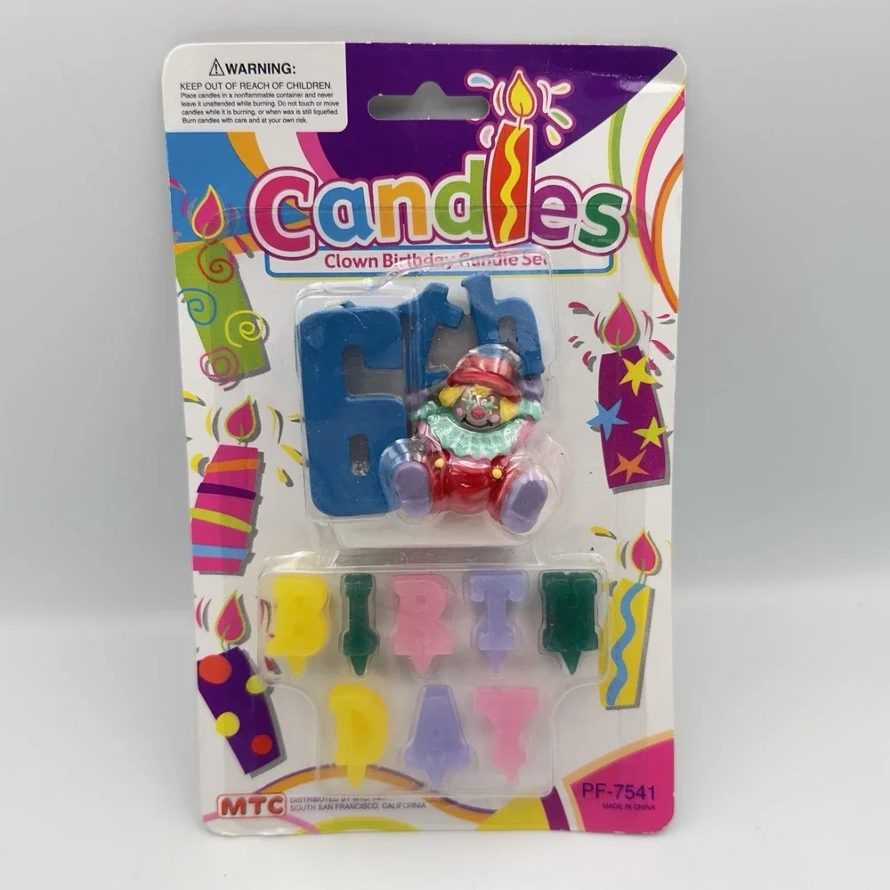 Vintage MTC Happy 6th Birthday Clown Candle Set‎ Circus Fun