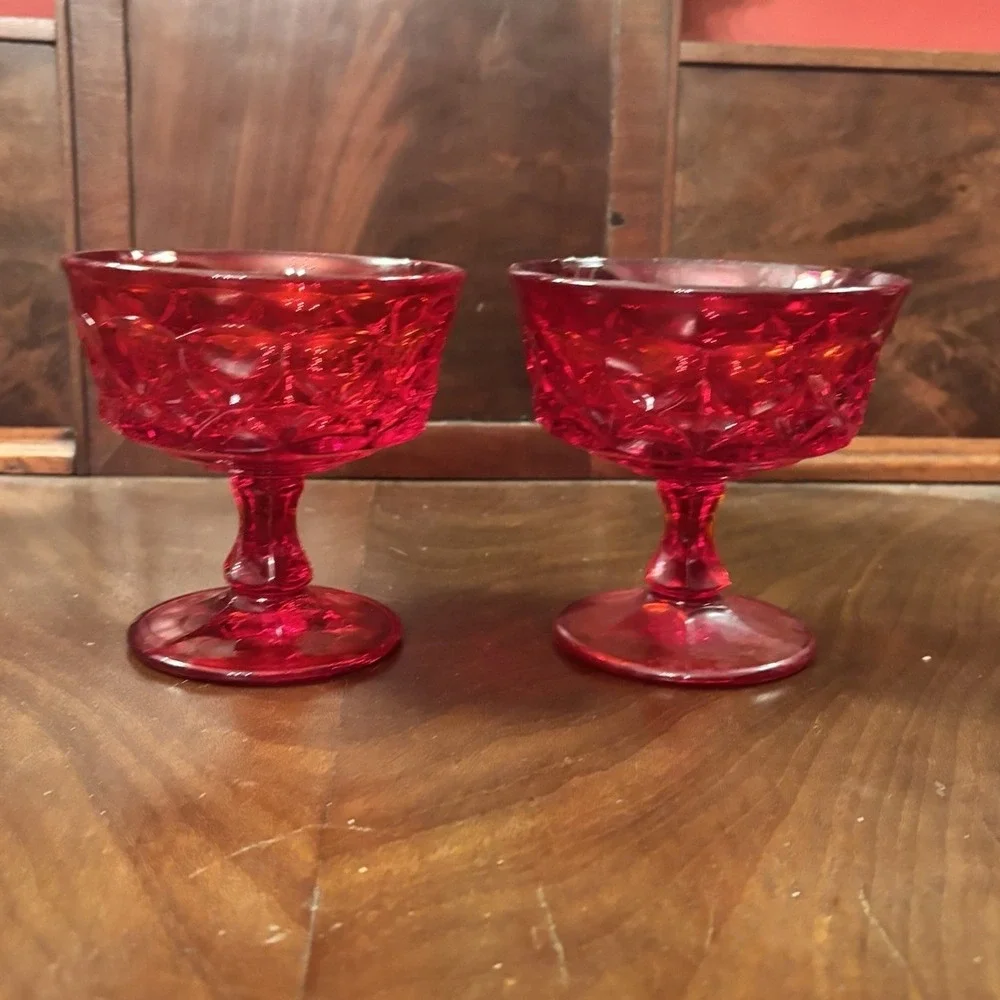 Noritake Ruby Red Perspective‎ Dessert Sherbet Glasses Set of 2 Vintage