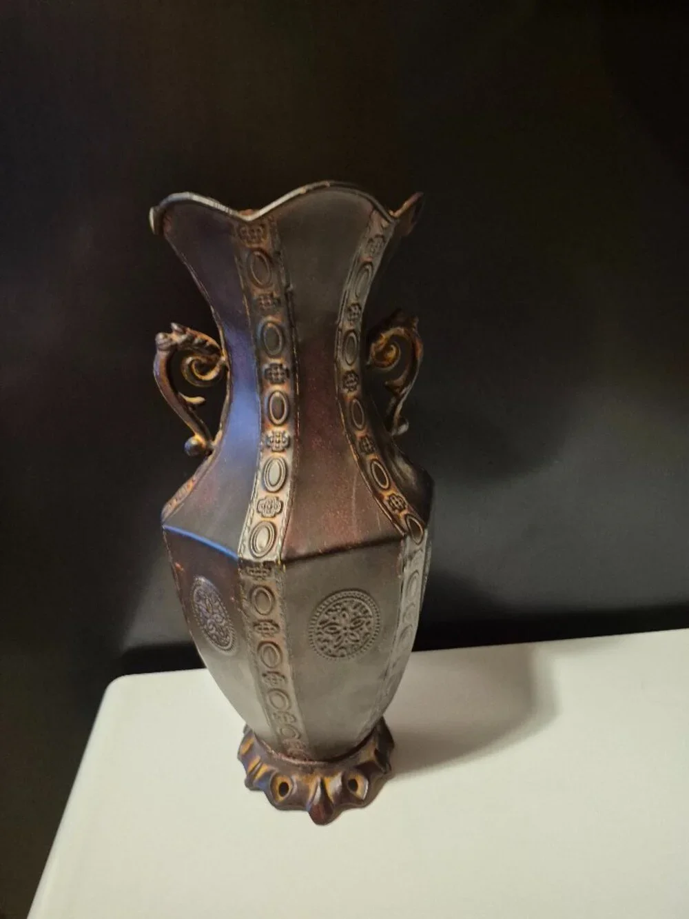 VINTAGE 13-INCH DECORATIVE VASE MADE OF METAL