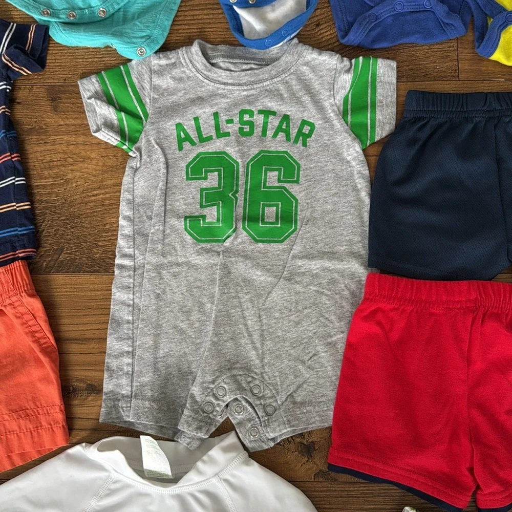 Bundle of baby boy clothes, size 3 months, shorts, swim, short sleeve bodysuits