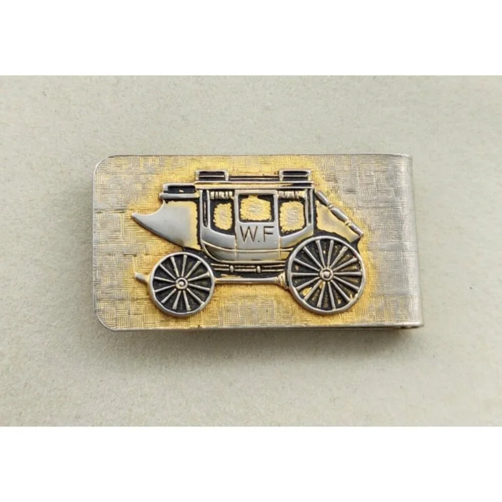 Vintage Wells Fargo US Mail Stage Coach Money Clip Gold/Silver‎ Toned 2