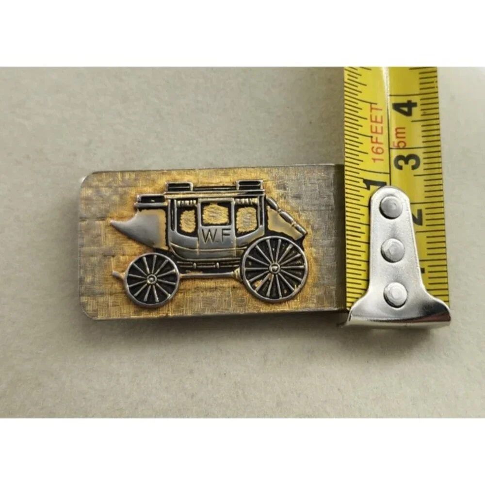 Vintage Wells Fargo US Mail Stage Coach Money Clip Gold/Silver‎ Toned 2
