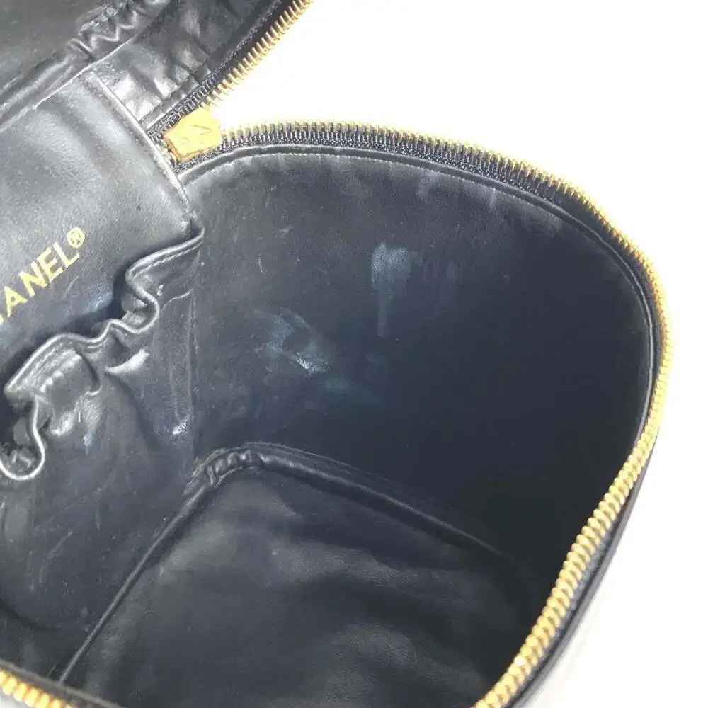 CHANEL Black Leather Logo Pouch