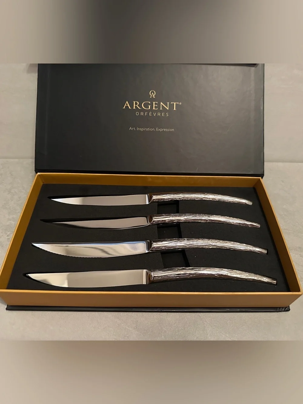 Argent Orfevres 4 Piece Steak Knife Set “Willow” Forged Stainless Steel NEW