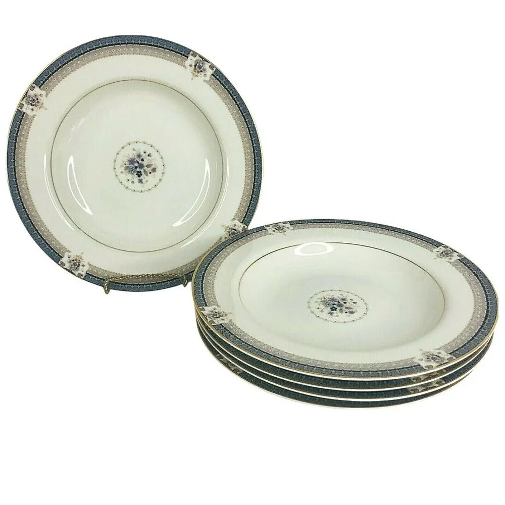 5‎ Mikasa Grande Ivory Tropez Rim Soup Bowls L5504 Japan 8 1/2” VTG Gray Floral