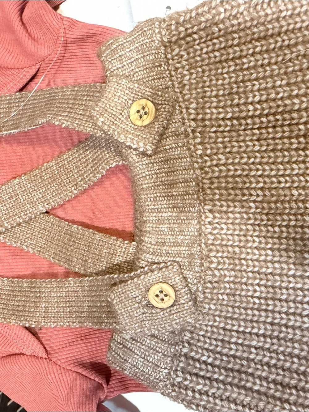 Ribbed Rust Colored Long-Sleeve Top with Tan Knit Suspender Overalls - Baby Boy