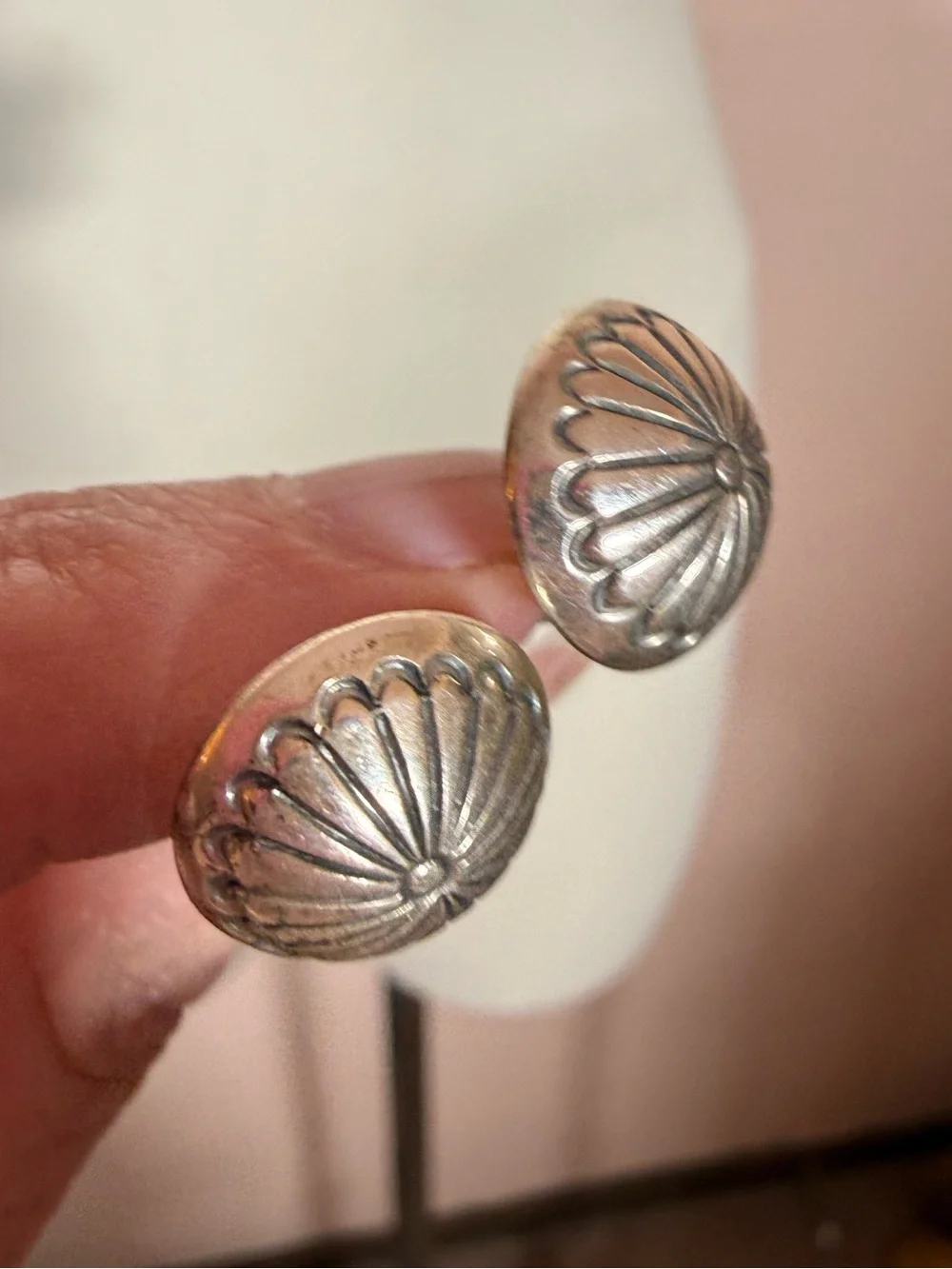 Native American Navajo Sterling silver Signed hand stamped small clip earrings