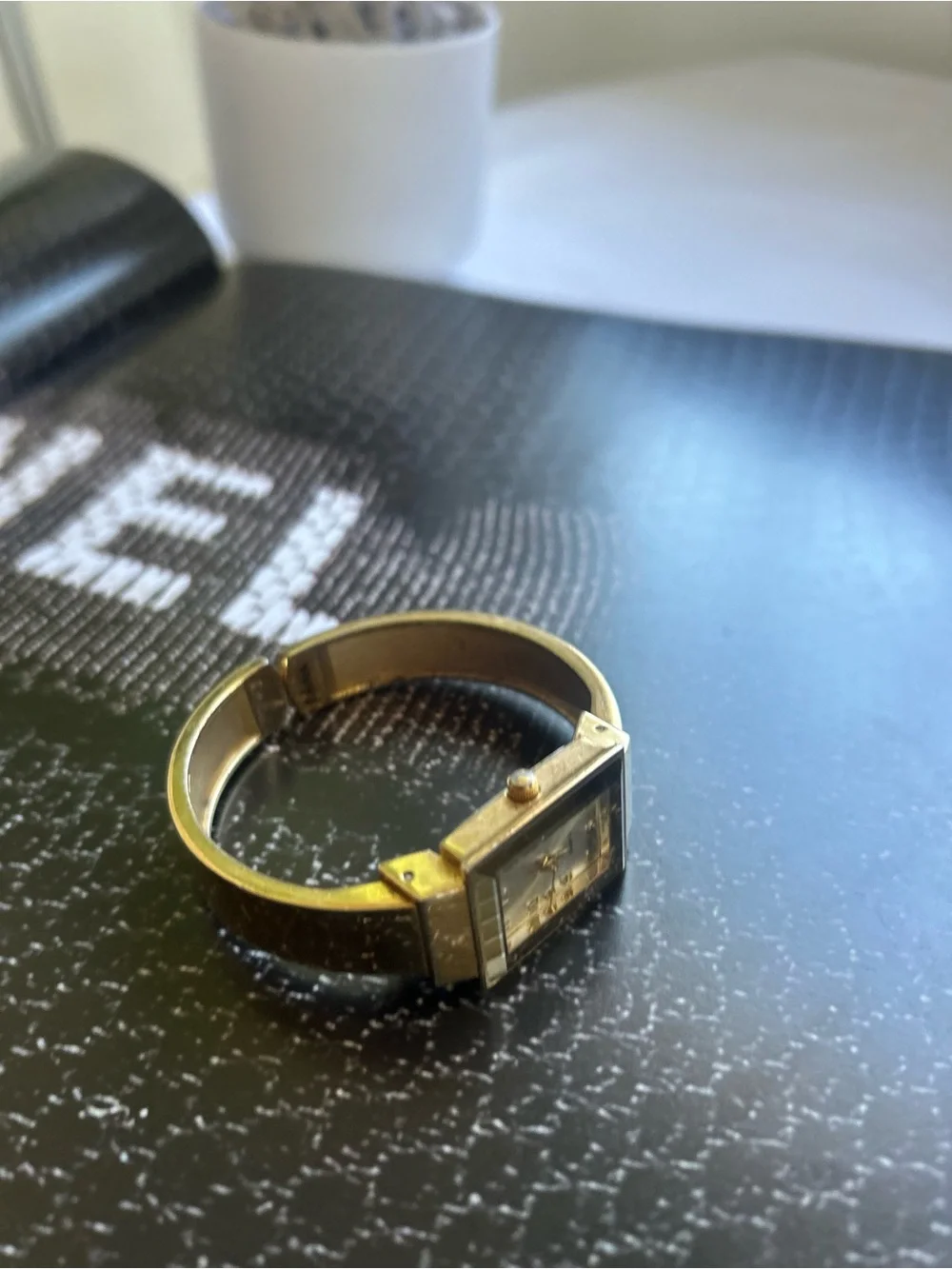 Gold Rectangular Face Quartz Bangle Watch