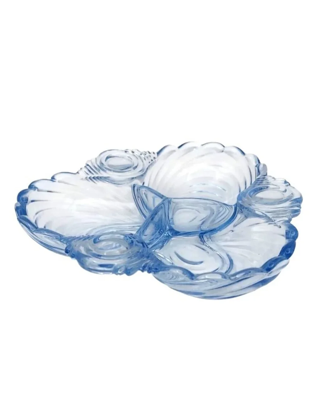 Vintage Cambridge Caprice Moonlight Blue Glass 3-Part Relish Dish Art Deco