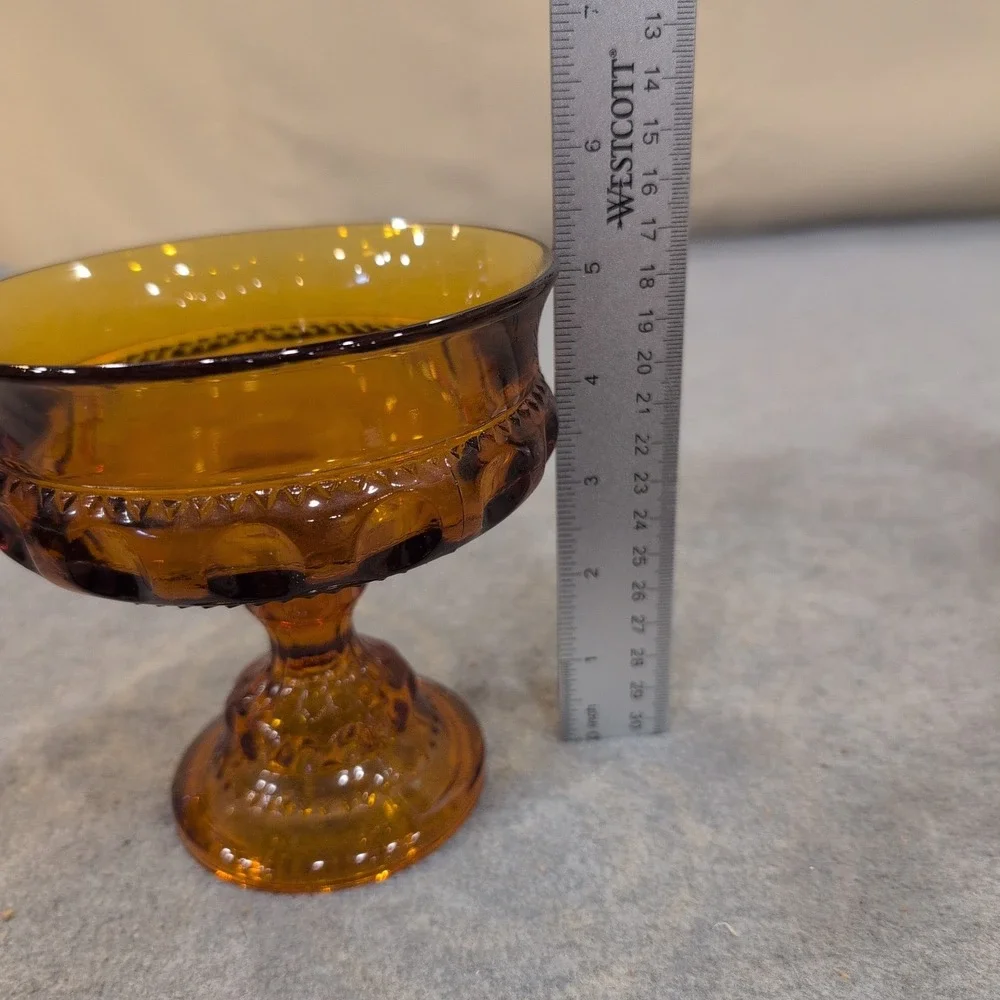 Indiana Glass‎ Co Amber Kings Crown Thumbprint Compote Candy Dish MCM Glassware