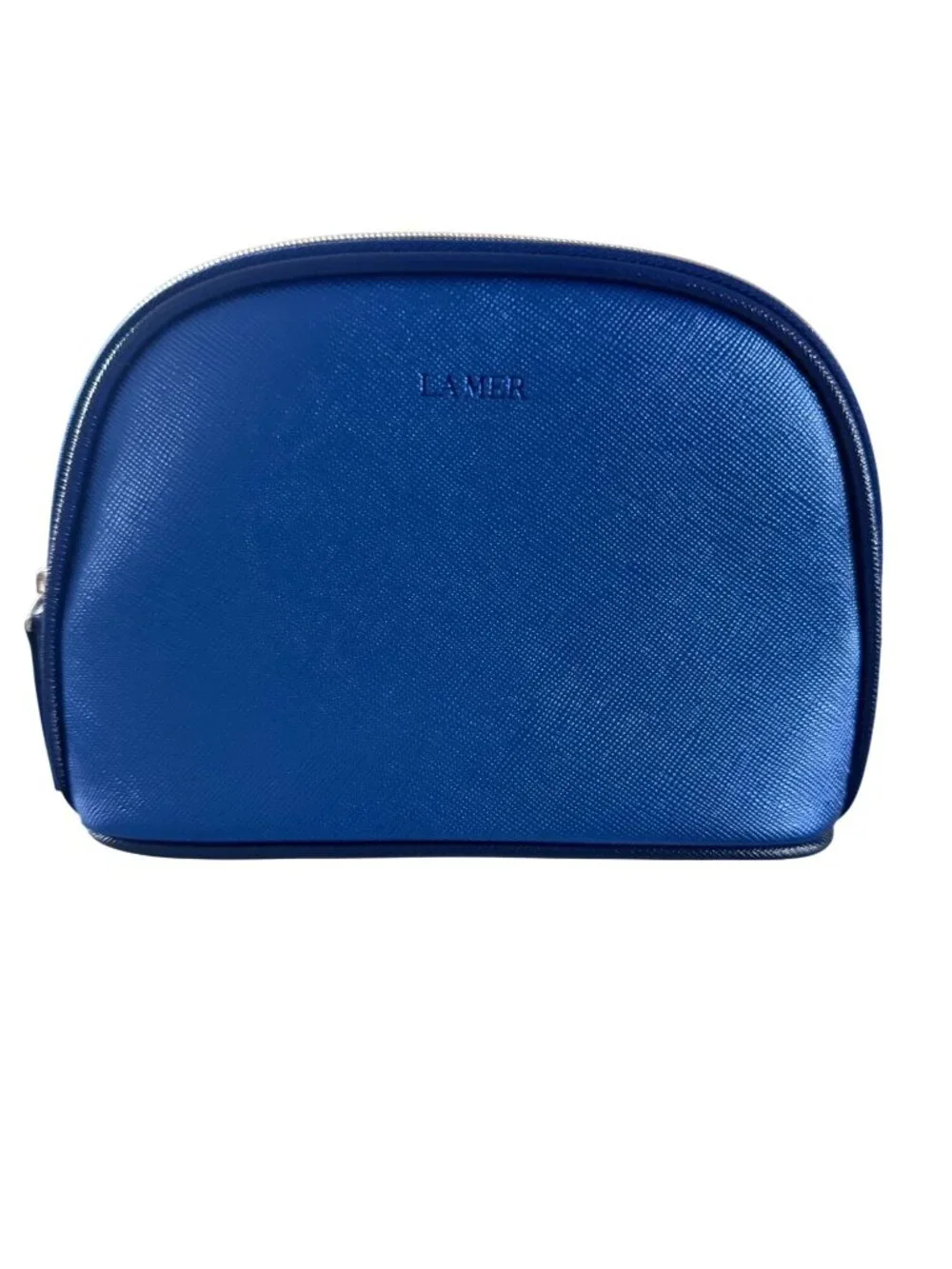 LA MER Blue Metallic Zip Toiletry Cosmetic Bag NEW NWOT
