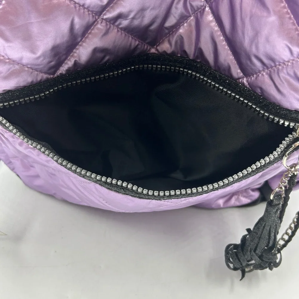 Justice Backpack Purple Girls Metallic Quilted Puffer NWT 13 W x 17 T x 3 D in