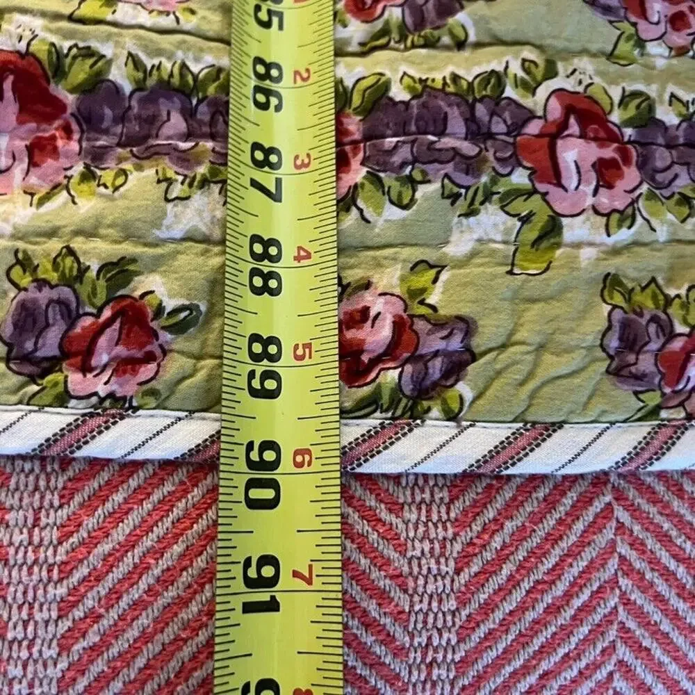POTTERY BARN Quilt Cranberry Red Pink Patchwork Floral Reversible Stripe Queen