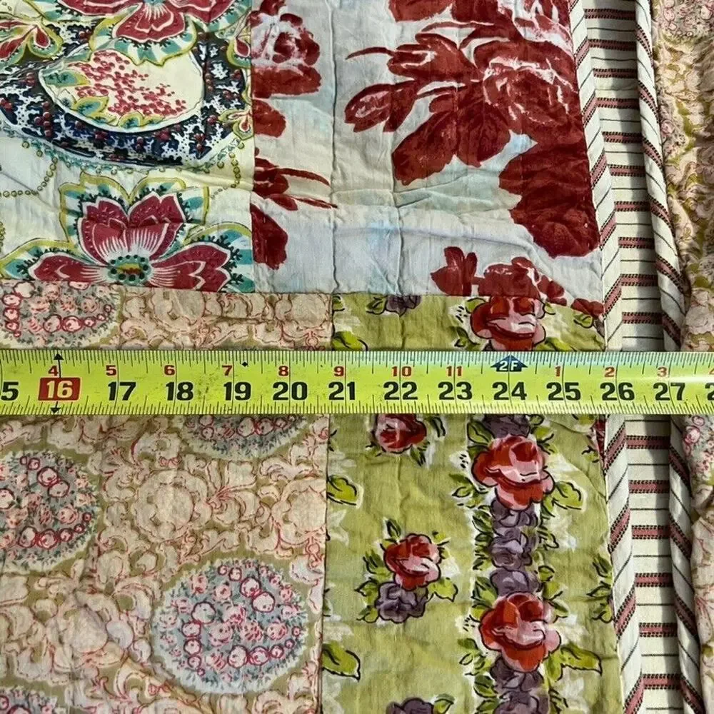 POTTERY BARN Quilt Cranberry Red Pink Patchwork Floral Reversible Stripe Queen