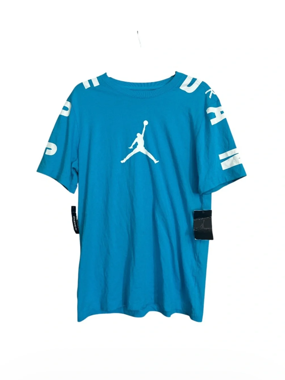 Air Jordan Teal Blue Jumpman Logo Tee with Jordan Printed Shoulders Activewear