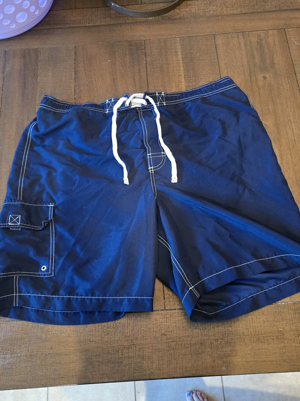 Men's Navy Blue Swim Shorts With Contrast Stitching