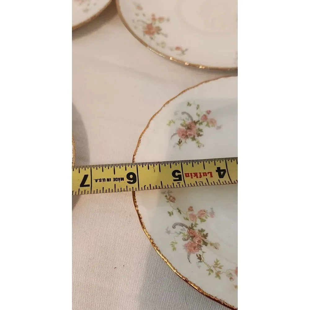 Pope Gosser USA Plates Bread/Salad Pink w/Gold Scalloped‎ Trim 4 Plates
