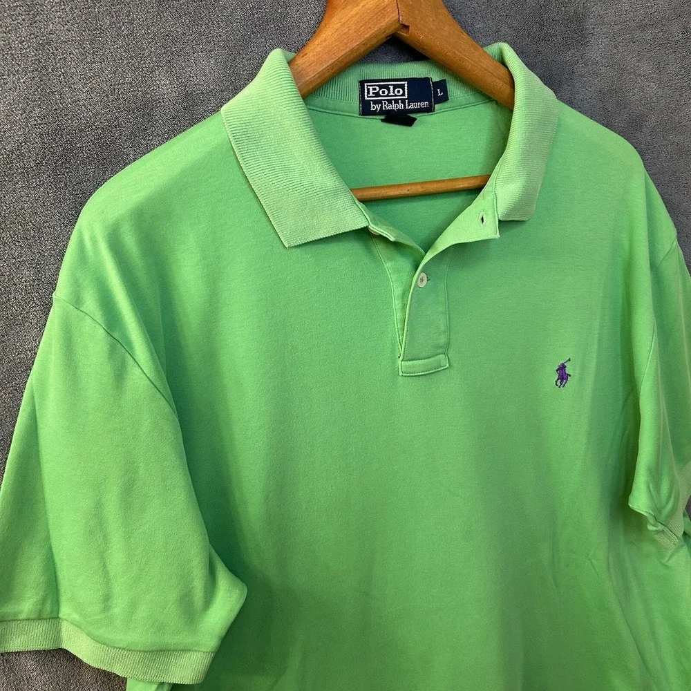 Polo Ralph Lauren Lime Green Short Sleeve Blue Pony Short Sleeve~Large