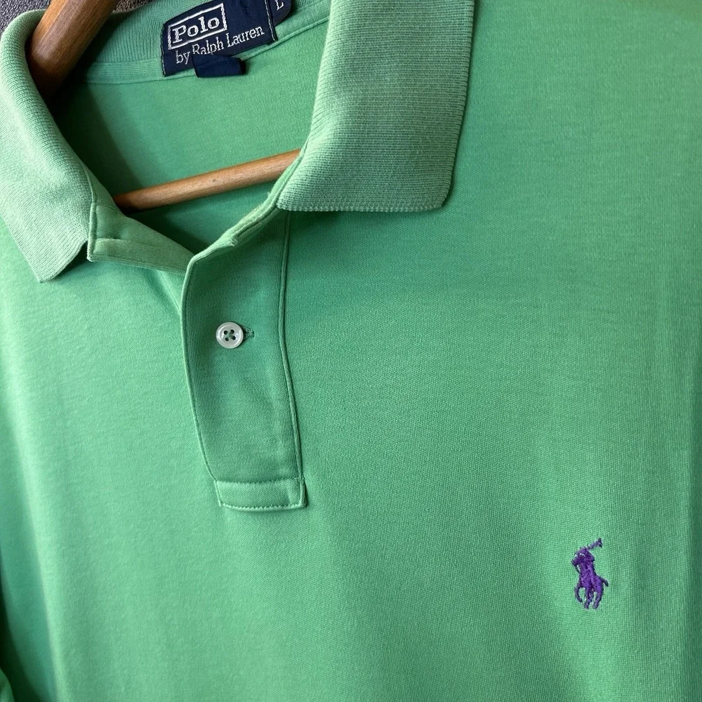 Polo Ralph Lauren Lime Green Short Sleeve Blue Pony Short Sleeve~Large